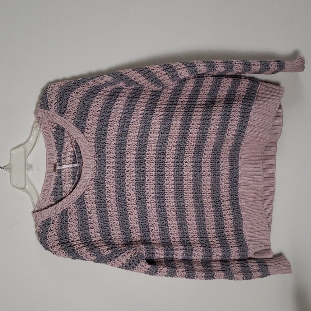 Free people pink agray chunky knit sweater, scoop neck, oversized womens size XS